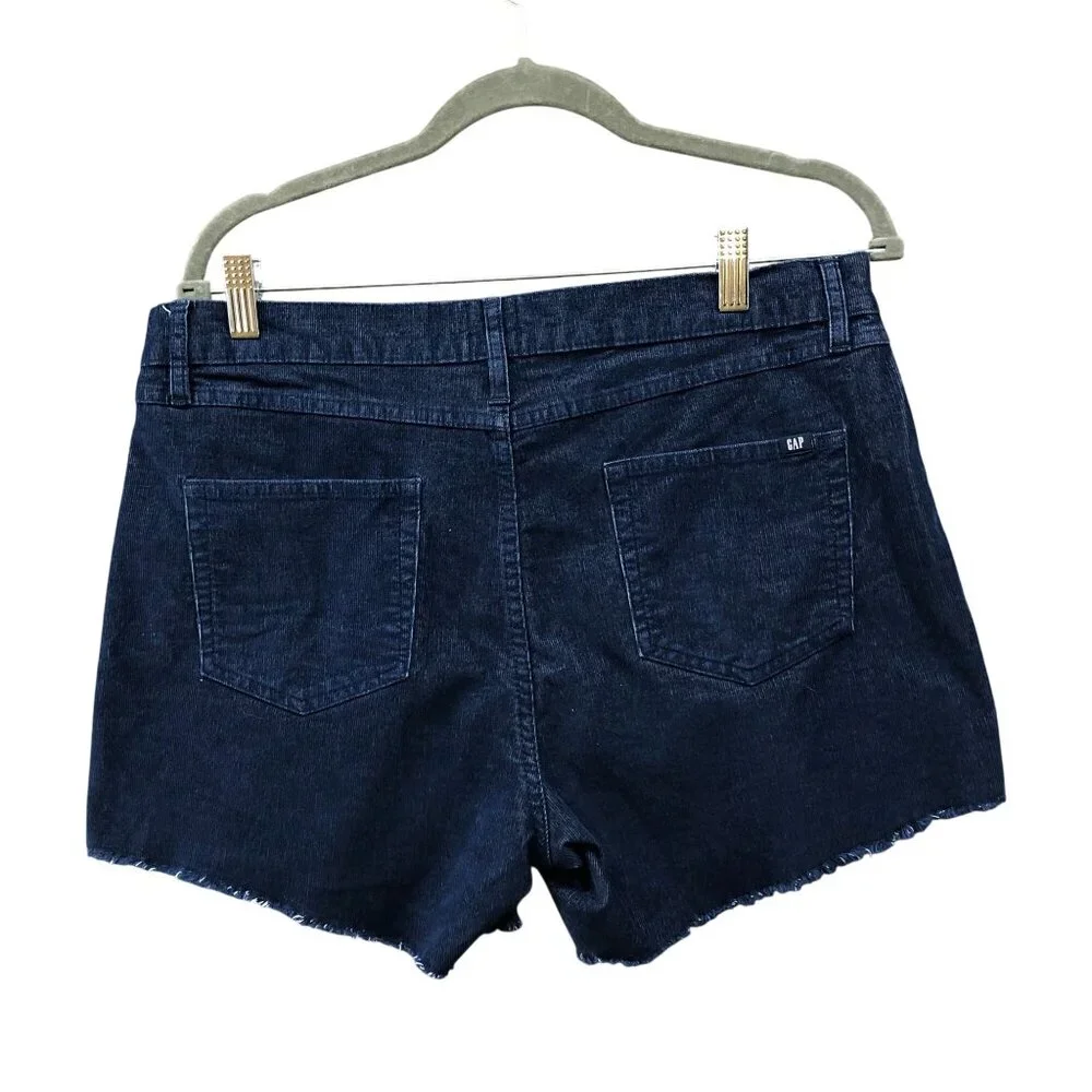 Gap Corduroy Shorts Womens 10 Blue Cutoff Frayed Stretch Dark Blue 10'' Rise‎